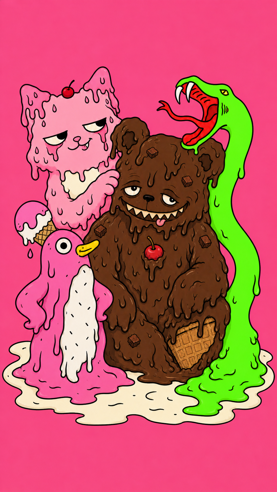 くま、猫、ペンギン、ヘビのICECREAM ANIMAL